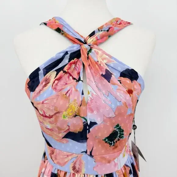 Adrianna Papell Womens Maxi Dress 6 Floral Chiffon Formal Gown Wedding Guest - Picture 3 of 11